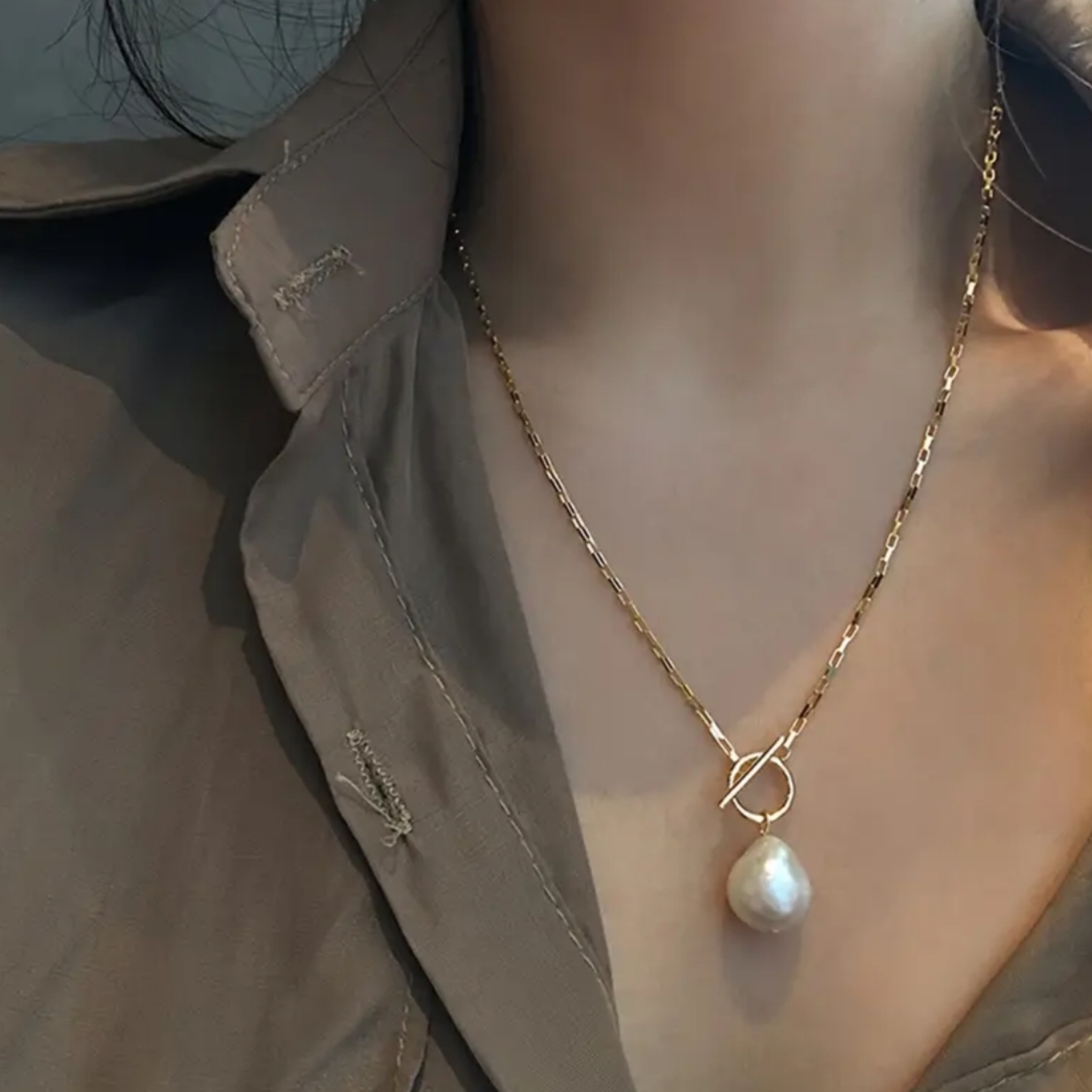 18 Kt Gold Over Titanium Pearl Necklace